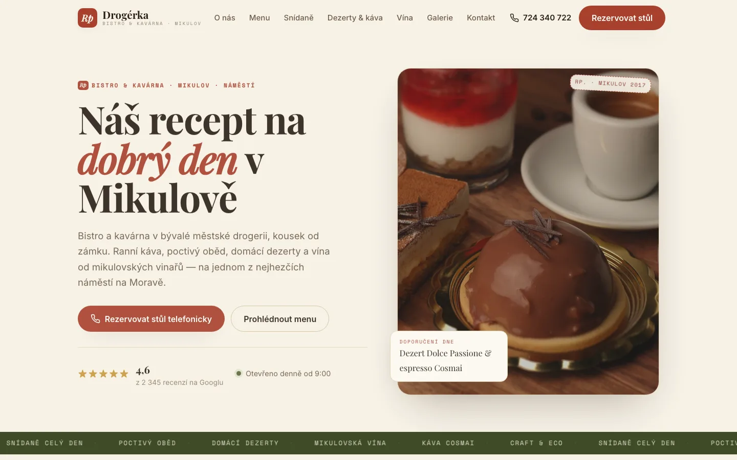 Ukázka webu pro bistro a kavárnu
