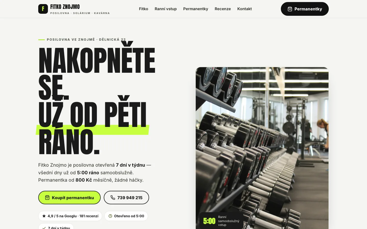 Ukázka webu pro fitness studio